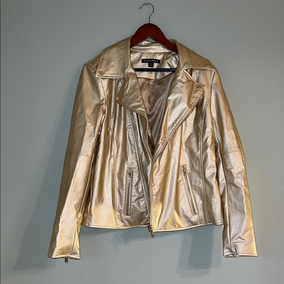 Boston Proper Metallic Gold Faux Leather Jacket NWT Sz L - Picture 1 of 9